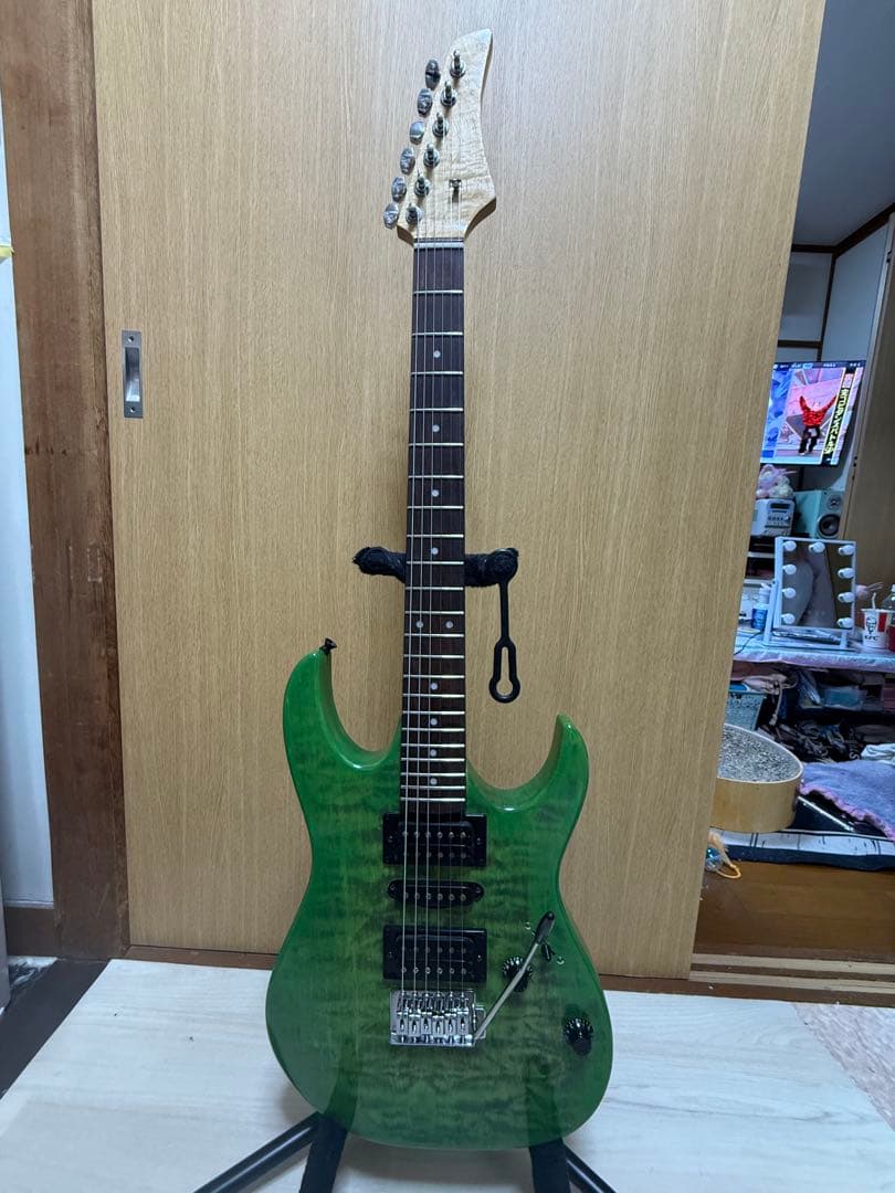 【メンテ済】MODエレキギター ブラスブロックストラトタイプ虎杢Ibanez