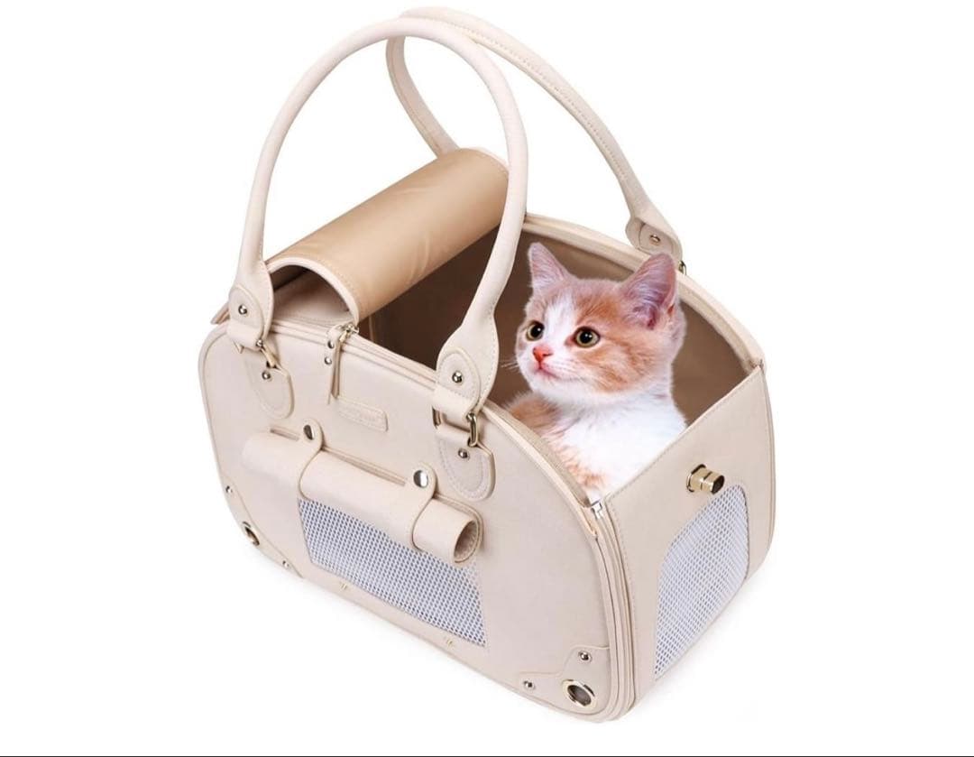ペットキャリーバッグ 猫 犬 折りたたみ式 防水性 耐久性 高級PUレザー