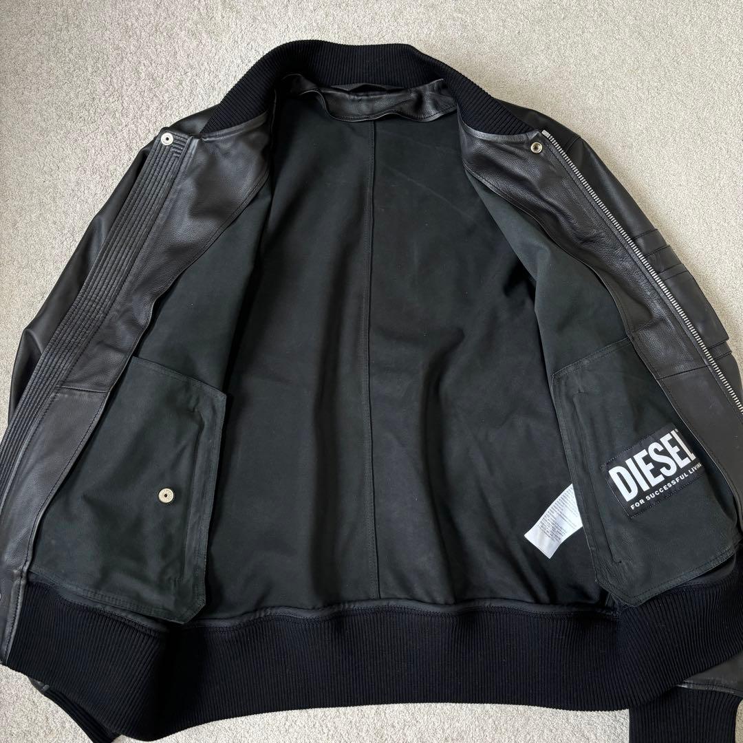XLサイズ 美品 ディーゼル ラムレザージャケット ライダース シングル 黒