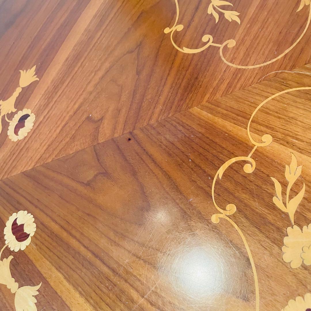 イタリア製 アンティーク調 象嵌 猫脚 丸型 ダイニングテーブル ラウンド 木