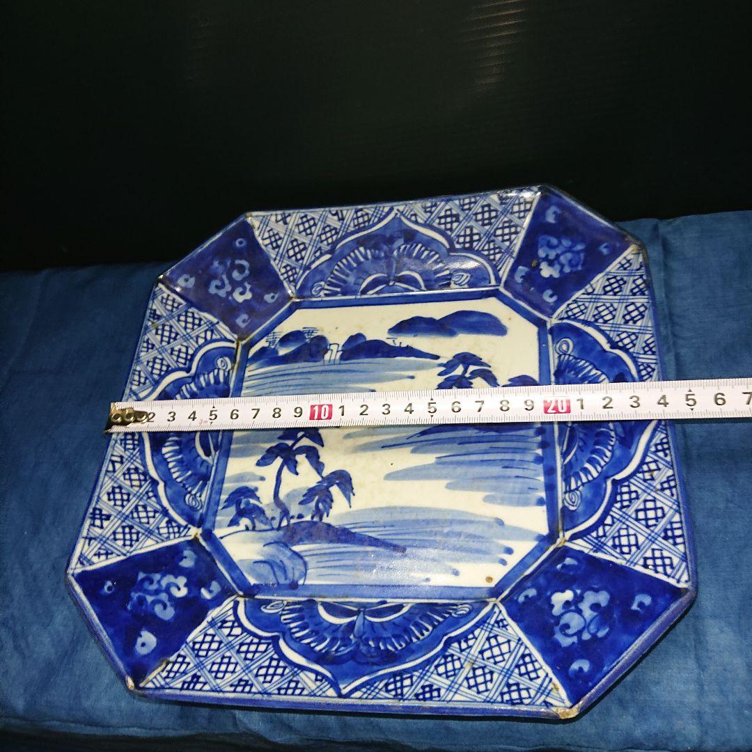 時代物古伊万里四方隅切皿染付青華ベロ
