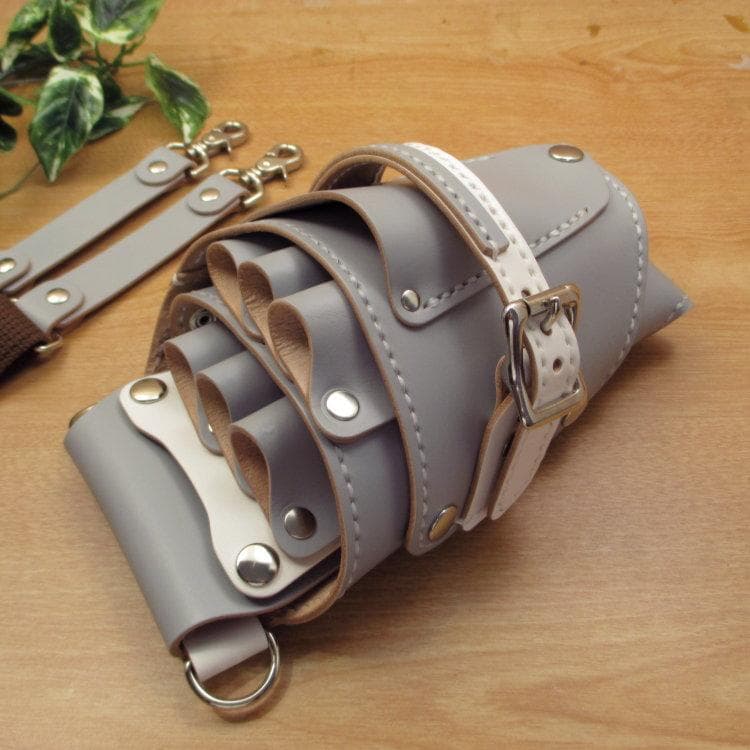 ライトグレー＆ホワイト　６丁差し　本革シザーケース　SCA-150/CHB