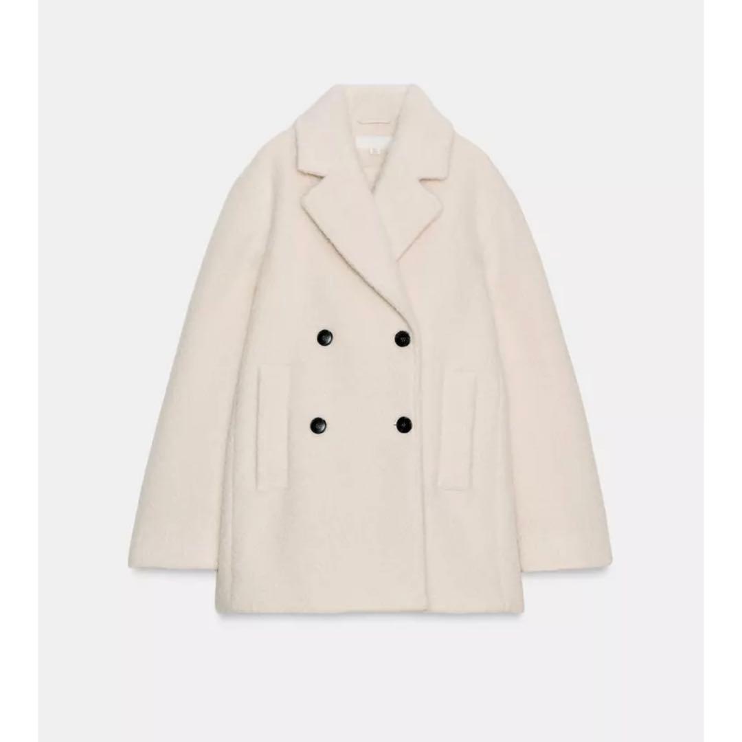 ZARA ブークレダブルブレストミディ丈コート XS