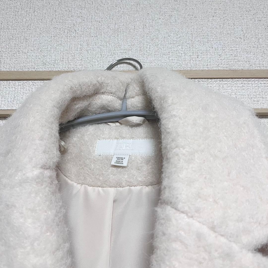 ZARA ブークレダブルブレストミディ丈コート XS