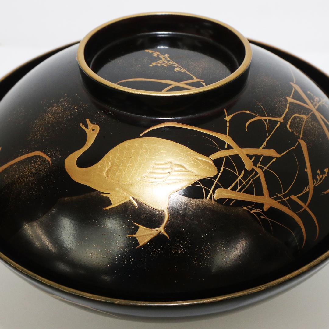 蒔絵 漆 懐石 汁椀 鶴 鳥 20客 1客蓋欠品 木製 吸物椀