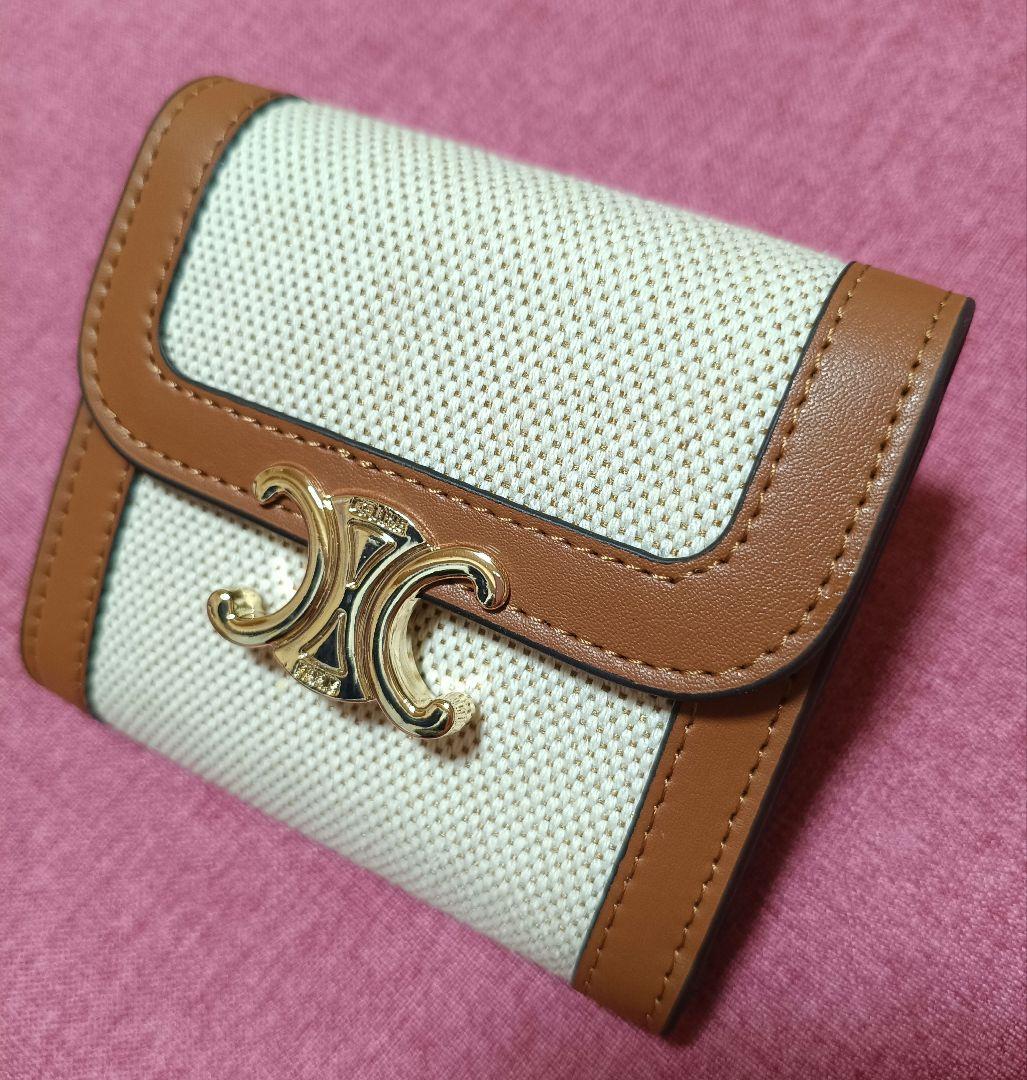 新品未使用 並輸CELINE 三つ折り財布 トリオンフ キャンバス ブラウン