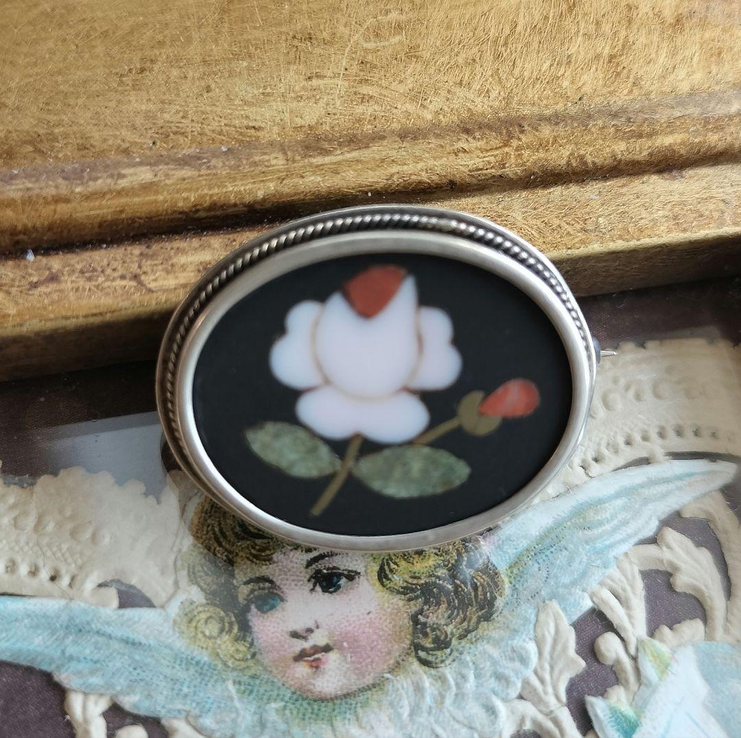 Pietra Dura フローレンスモザイクブローチ インレイアンティーク800