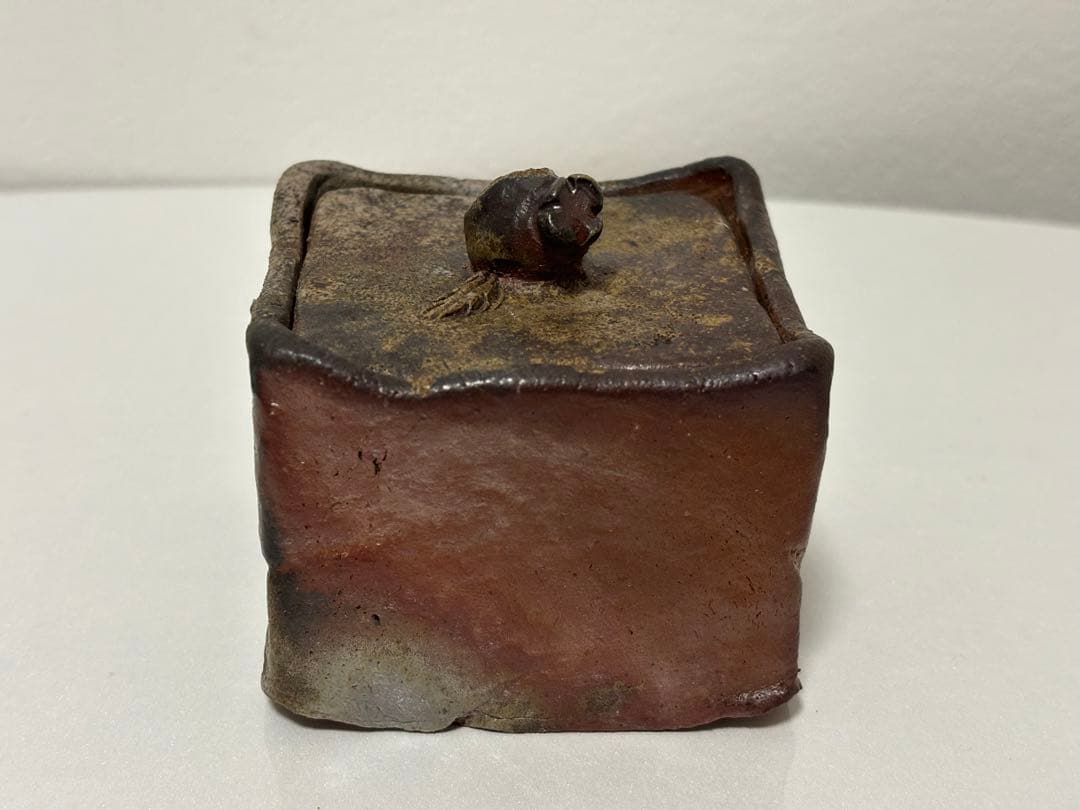 ⑭備前焼 宝瓶 登り窯 柘榴 ザクロ 4角 手びねり 急須