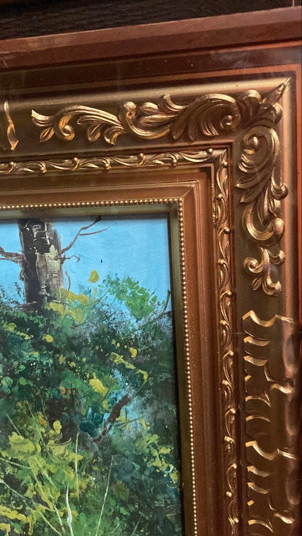 ★送料込★ 【肉筆油絵】✰︎ 豪華額装 ✰︎ F8号相当「水辺の風景」サイン有