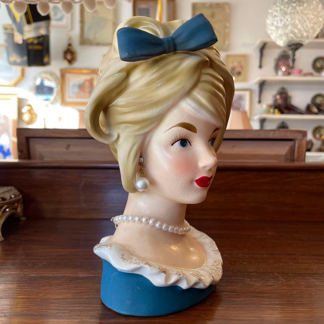 希少品Big！50's〜西洋女性の陶器花瓶アメリカアンティーク ヴィンテージ雑貨