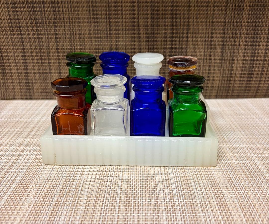 戦前 歯医者 薬瓶 ミルクガラス 薬瓶台 セット