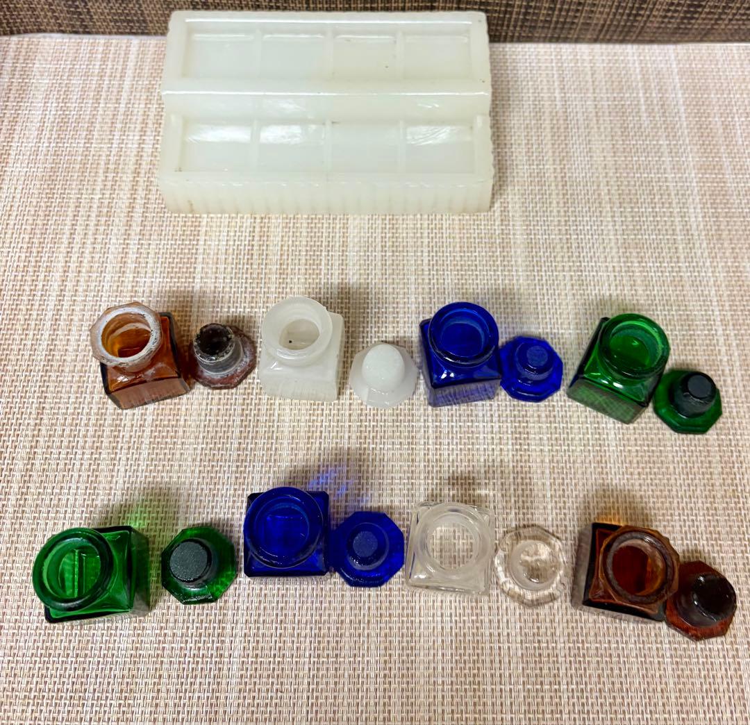 戦前 歯医者 薬瓶 ミルクガラス 薬瓶台 セット