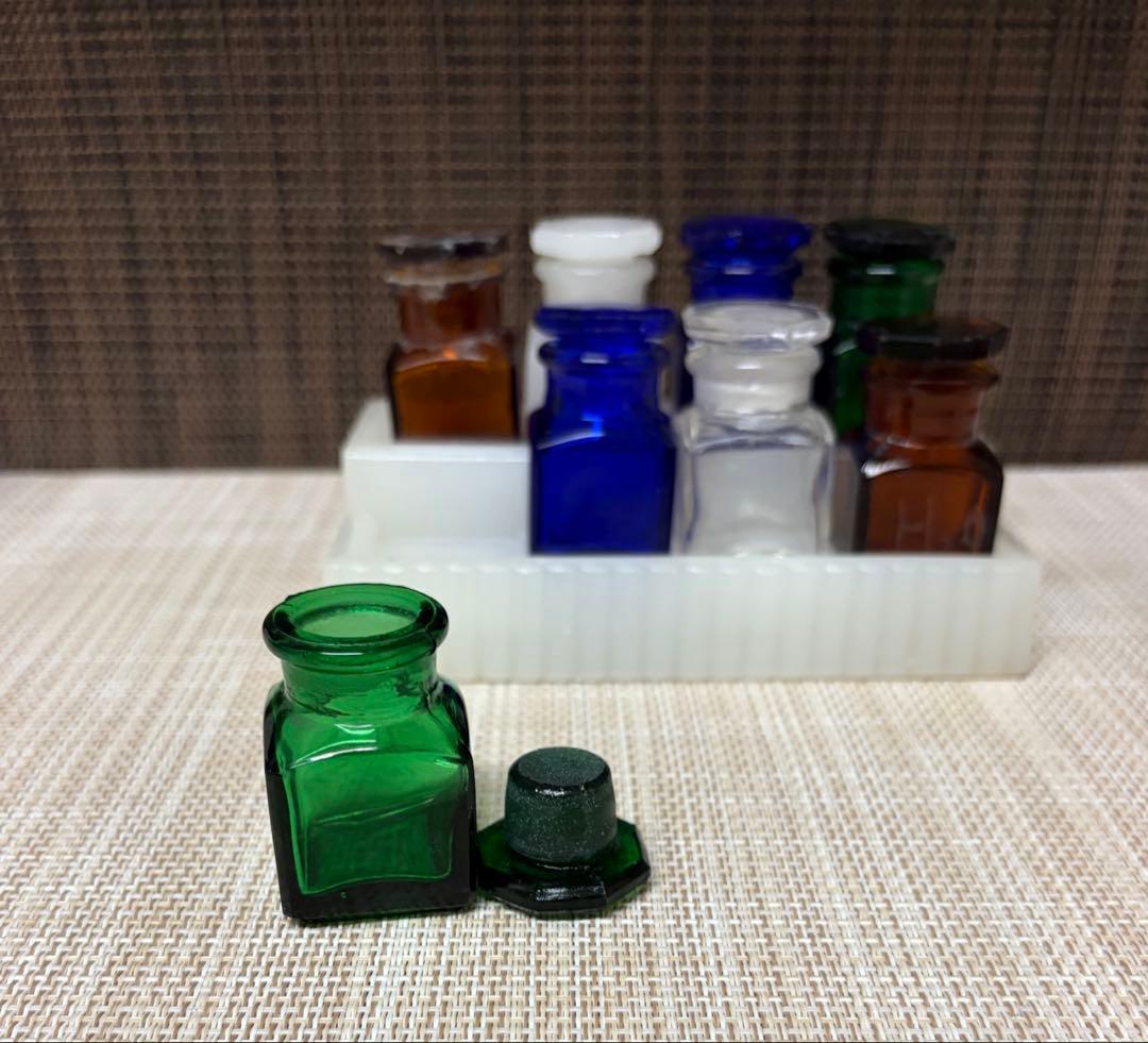 戦前 歯医者 薬瓶 ミルクガラス 薬瓶台 セット