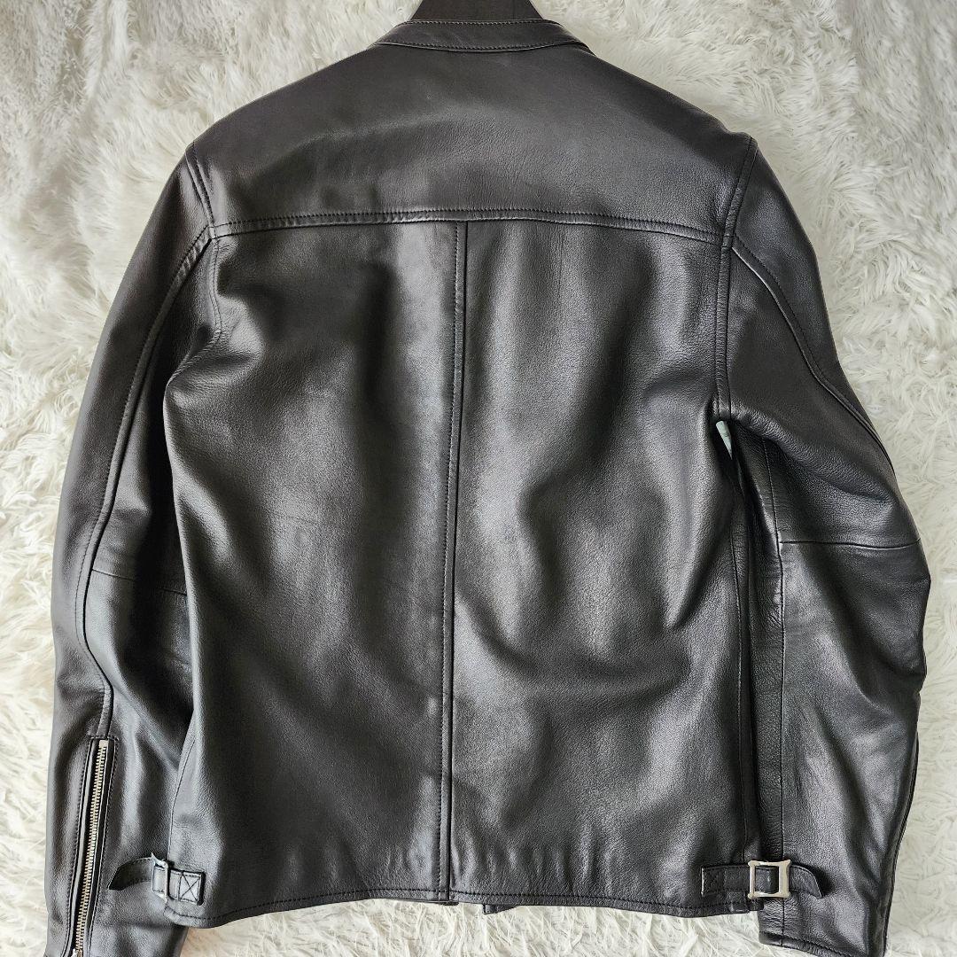 【美品/48】マージン シングル ライダース シープスキン ブラック系