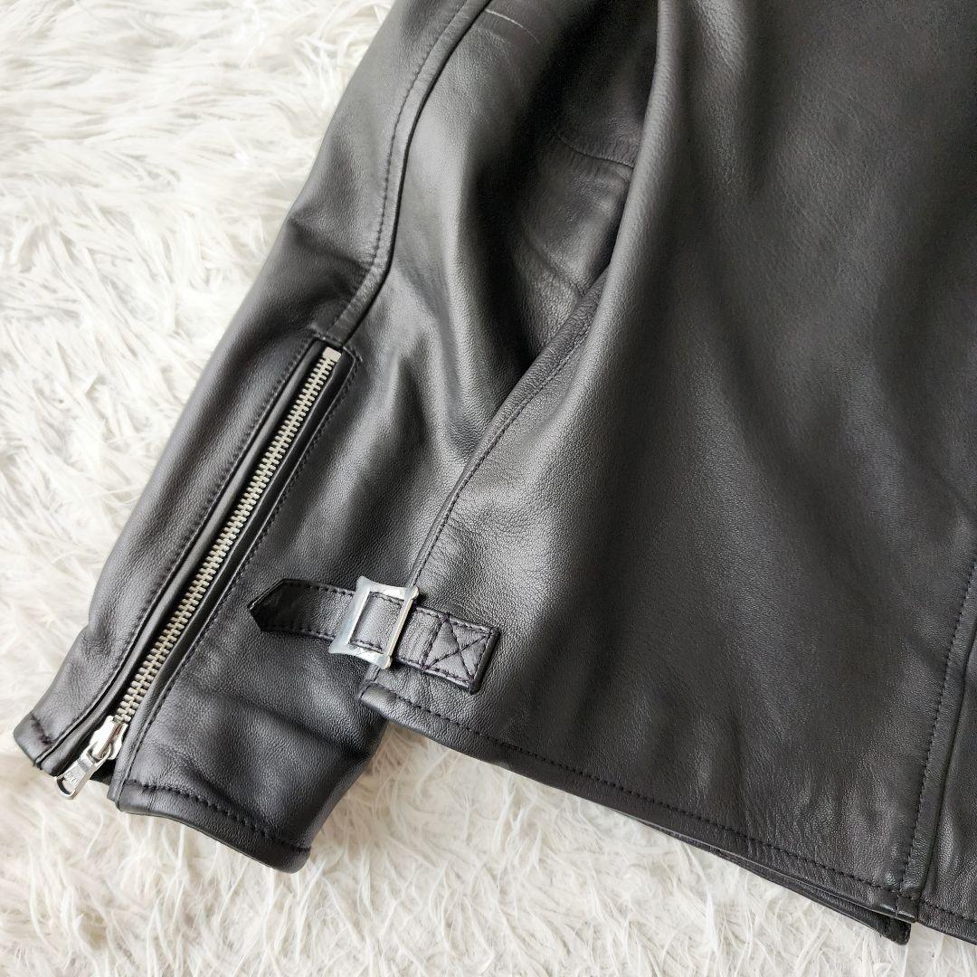 【美品/48】マージン シングル ライダース シープスキン ブラック系