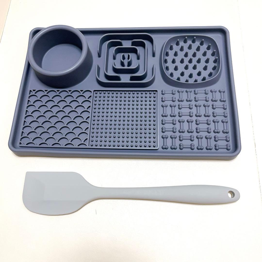 ペット用スローフード食器おしゃれシンプル多機能分格 長方形グレー