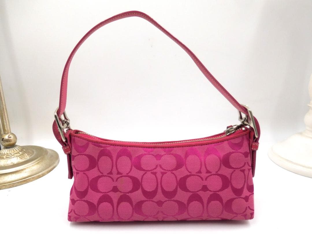 ✨COACH　コーチ　ポーチ シグネチャー ピンク キャンバス／レザー