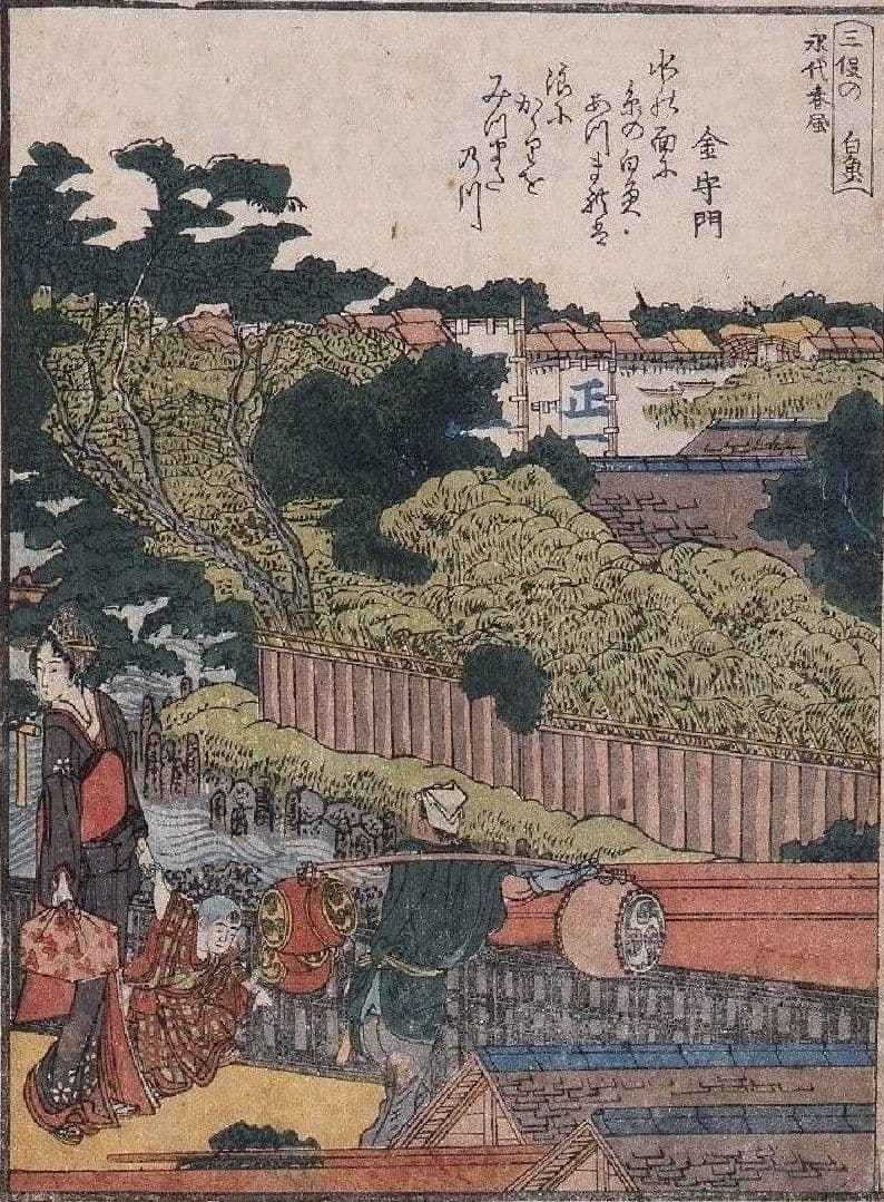 葛飾北斎作　浮世絵版画「絵本　隅田川両岸一覧」上巻　越前和紙複製画