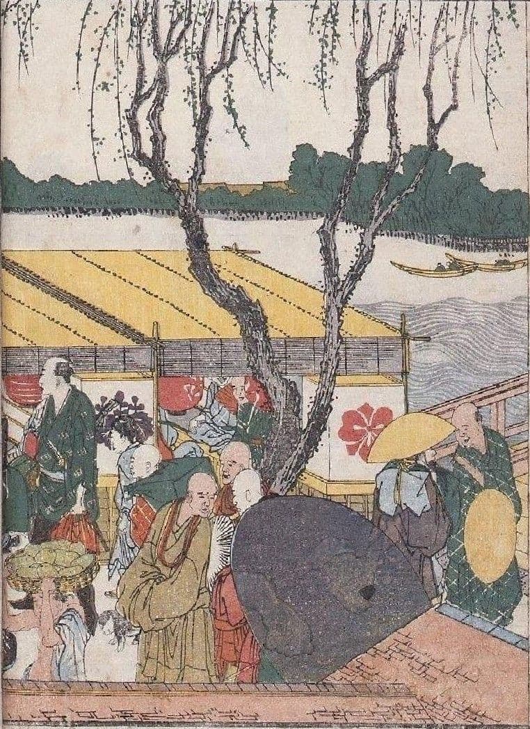 葛飾北斎作　浮世絵版画「絵本　隅田川両岸一覧」上巻　越前和紙複製画