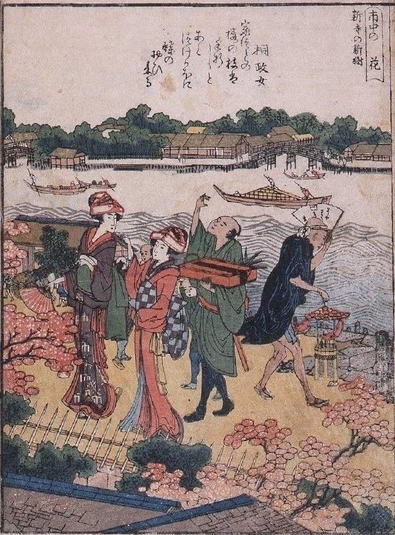 葛飾北斎作　浮世絵版画「絵本　隅田川両岸一覧」上巻　越前和紙複製画