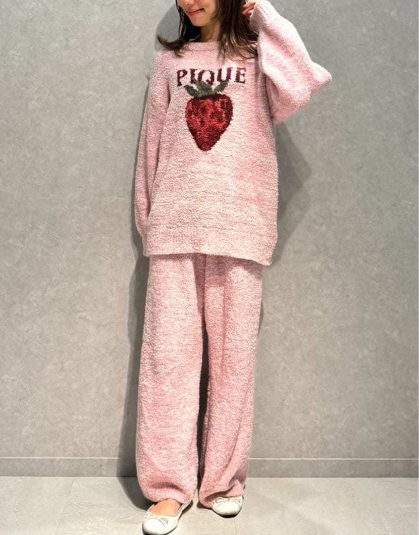 ジェラートピケ メランジストロベリージャガードプルオーバー&ロングパンツ