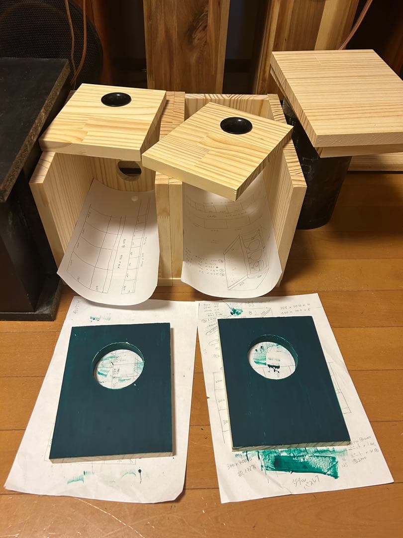 自作スピーカー ダブルバスレフ型グリーンバッフル