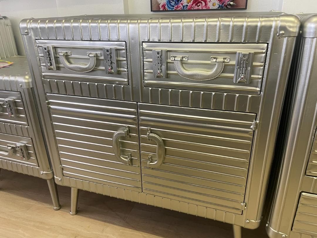 男前インテリア　キャビネット　ワイド　インダストリアル　収納　引出し　スチール