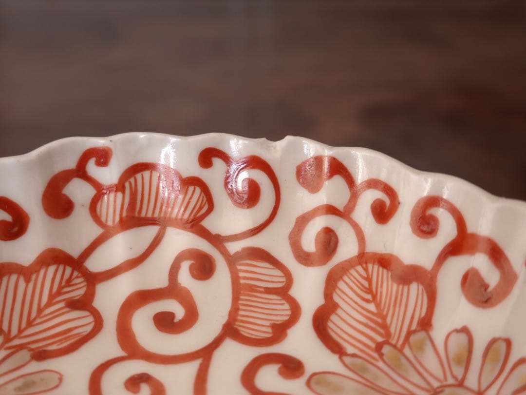 江戸後期　古伊万里　赤絵　金彩　菊　唐草文　向付　5客　膾皿　鉢　バラ売り可能