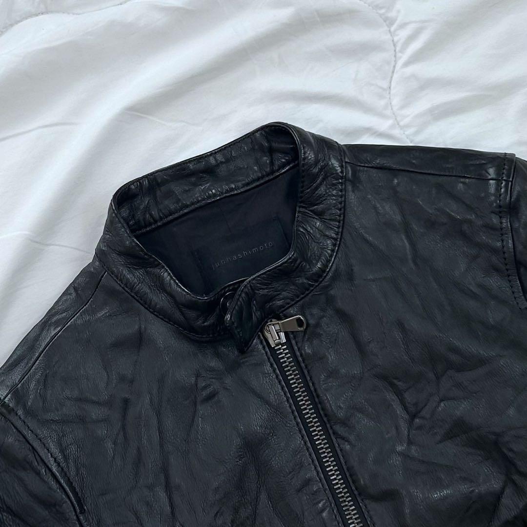 junhashimoto シワ加工 シングルライダース レザージャケット 黒