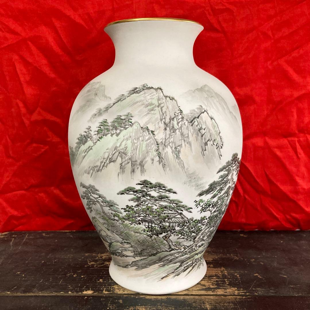 深川製磁　壺　山水図　オールド深川　画/金武自然