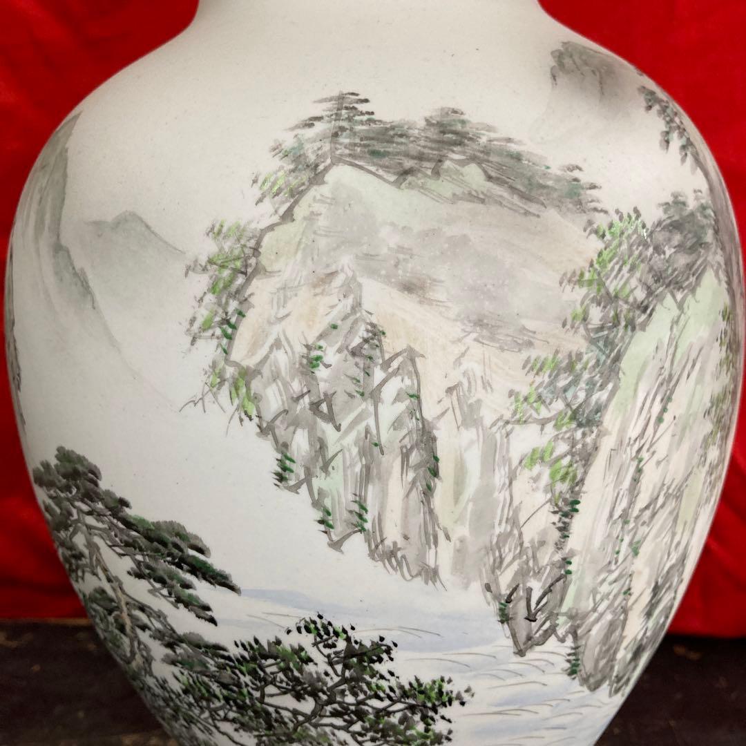 深川製磁　壺　山水図　オールド深川　画/金武自然