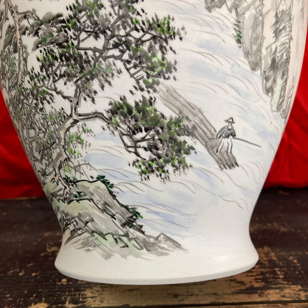 深川製磁　壺　山水図　オールド深川　画/金武自然