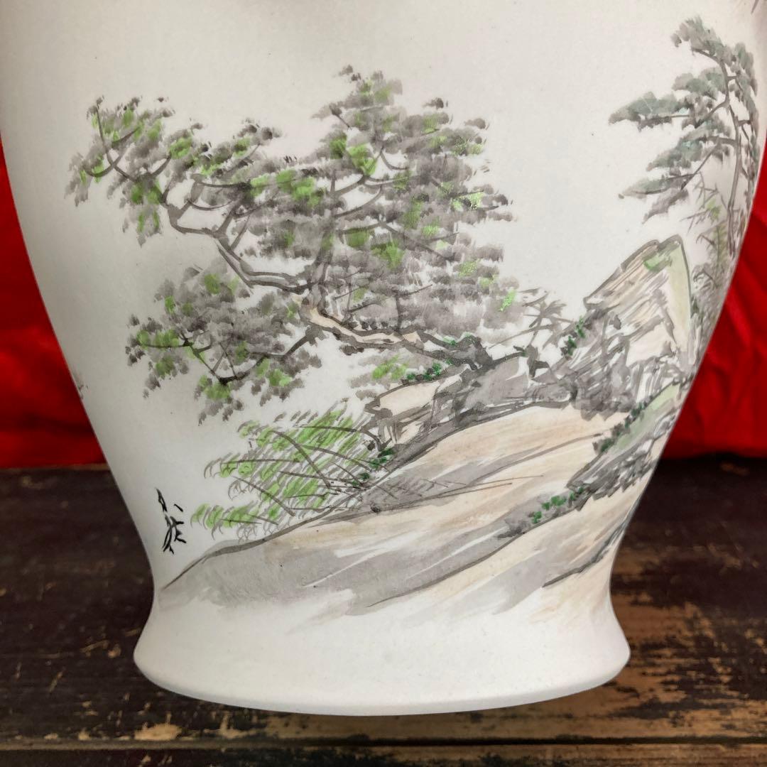 深川製磁　壺　山水図　オールド深川　画/金武自然