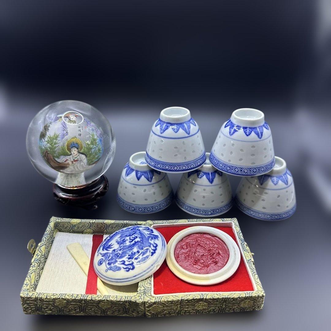 内畫，中国茶器セット と印泥付き