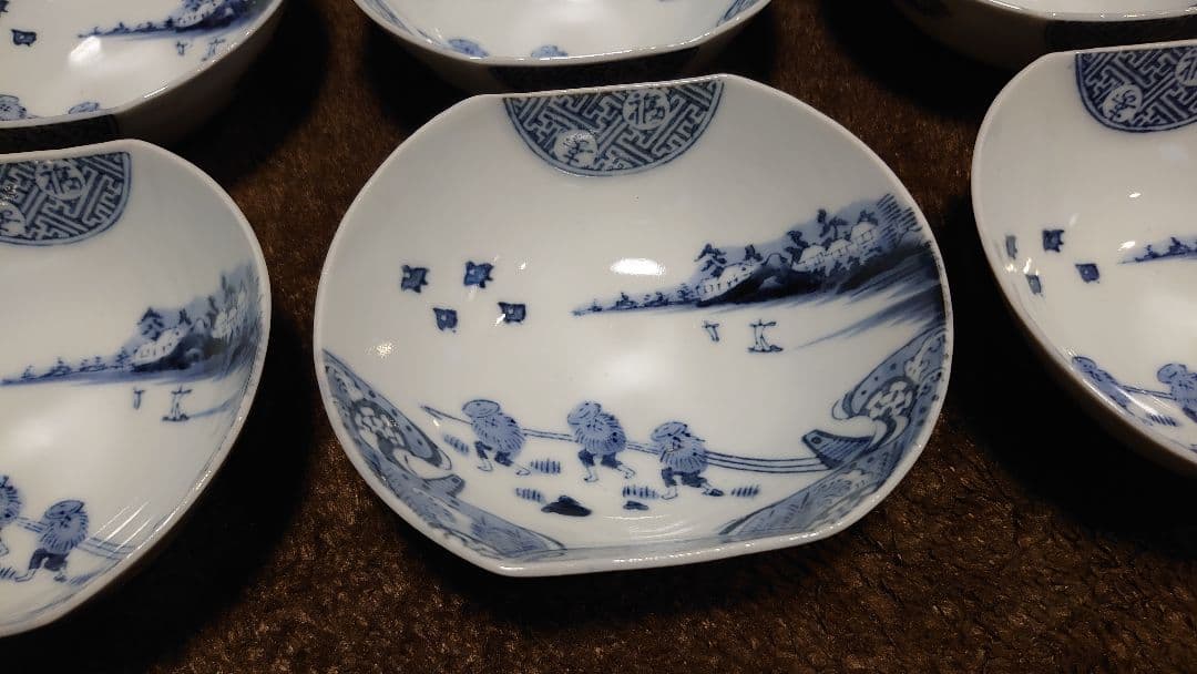 古伊万里　伊万里　染付　楕円鉢　菓子鉢　山水　蔵出し　６客