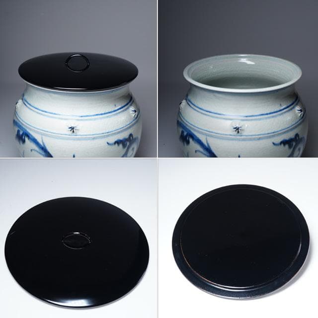 太仙窯　安南水指　共箱　塗蓋　茶道具　唐草絵　ベトナム