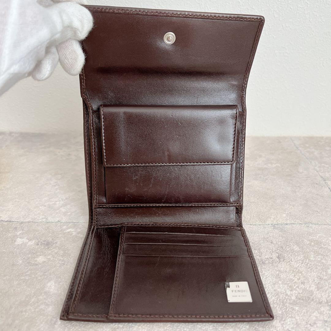 美品✨FENDI ズッカ 二つ折り財布 FF キャンバス レザー ブラウン