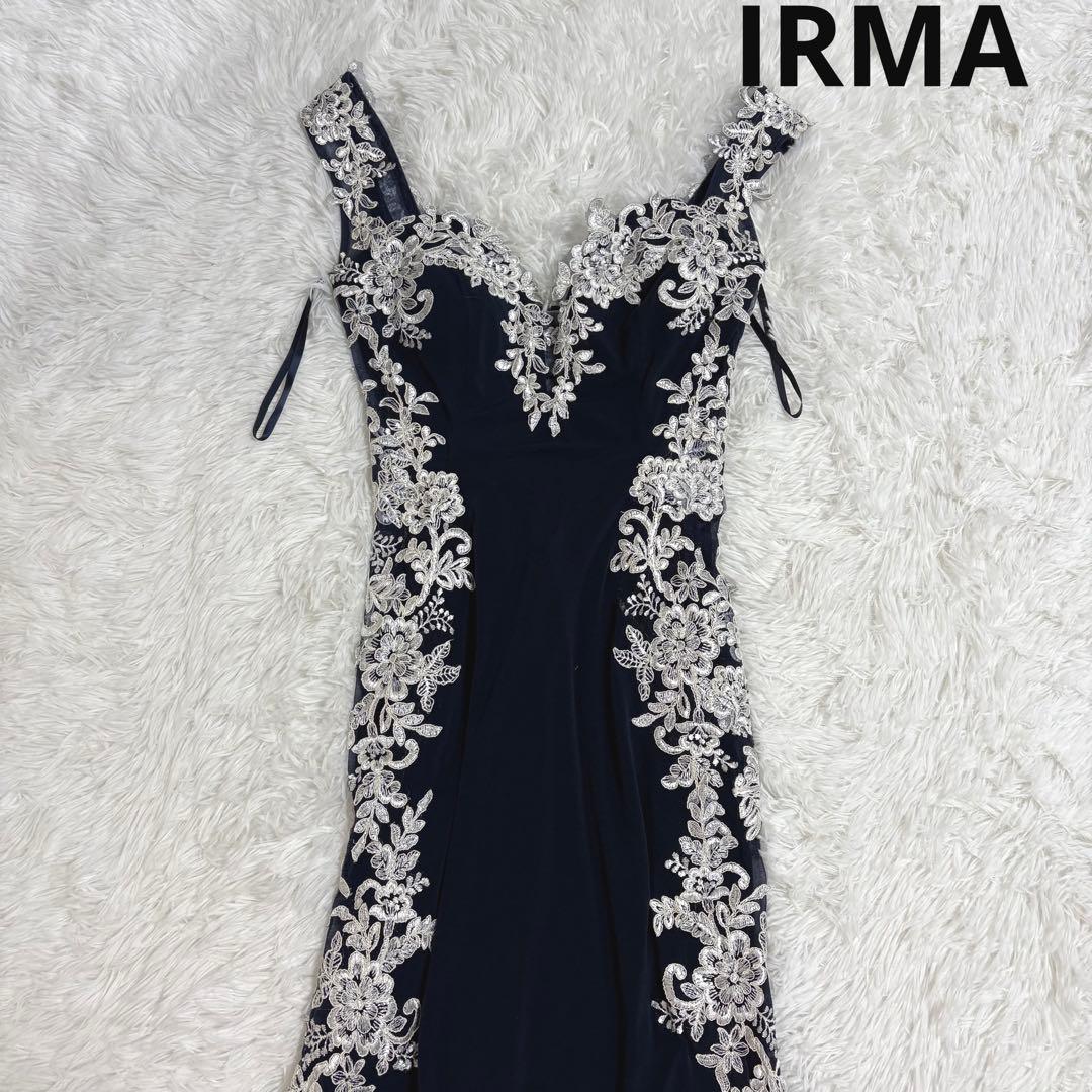 IRMA イルマ　ロングドレス　フラワー刺繍　ネイビー