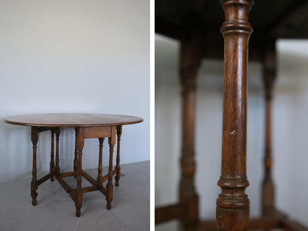 英国アンティーク木製ゲートレッグテーブル/ダイニング机バタフライ(89-64)