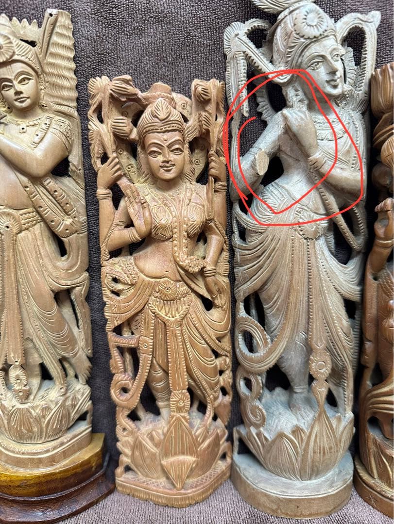 インド　白檀　弁財天　仏教美術　仏像 骨董 木像　木製　仏教　密教　置物