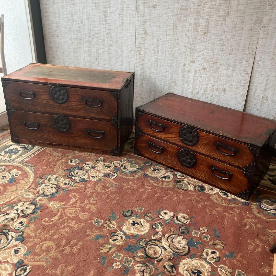 昭和レトロ 古家具 仙台箪笥 4段 引き出し箪笥 古家具 ビンテージ 団扇柄