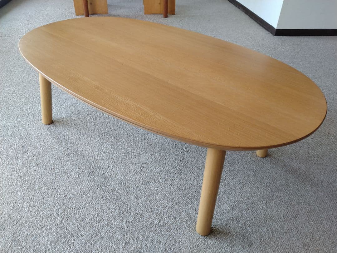 【訳あり21年製】MUJI無印 オーク材楕円こたつ小/ローテーブル机座卓センター