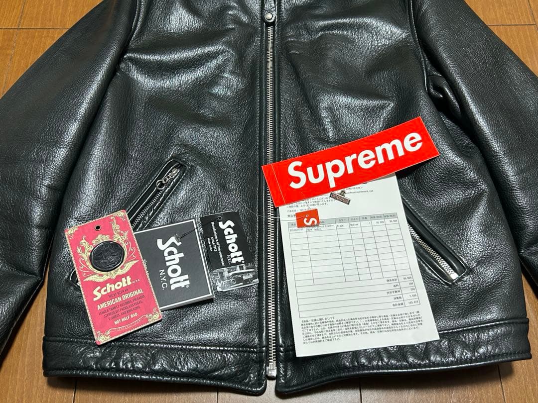 極美品 Supreme Schott leather jacket 黒 M