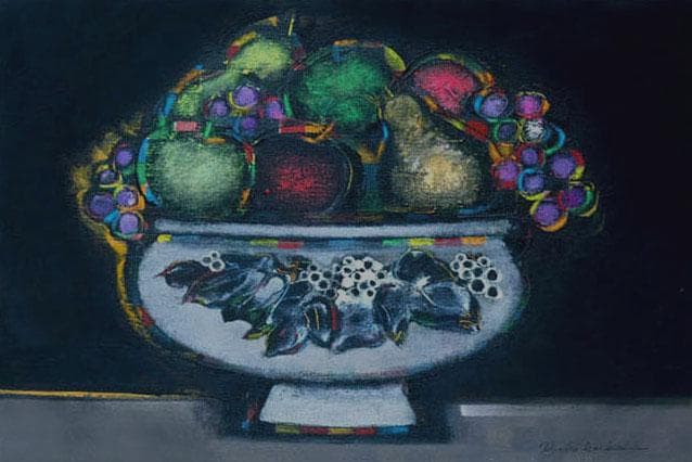 油絵 絵 絵画 インテリア 額付(黒) uF6-062004 静物 果物と器