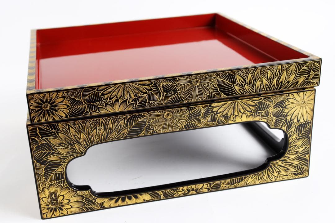 輪島塗 総菊蒔絵 重台 共箱 懐石道具 会席 重箱