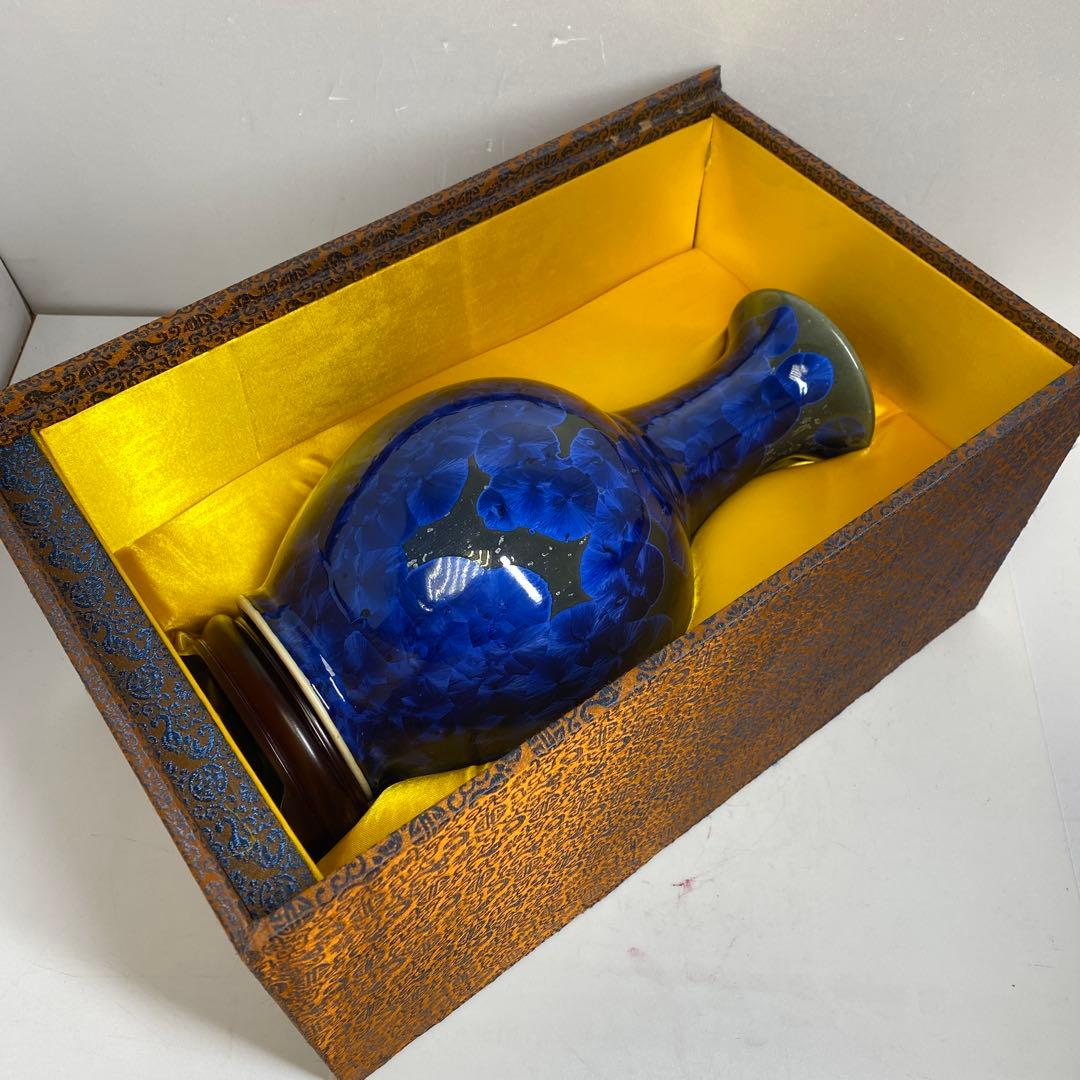 中国美術　青釉花入　共仕立箱　高さ約31㎝　タサコサ　東さ7-1102⑤