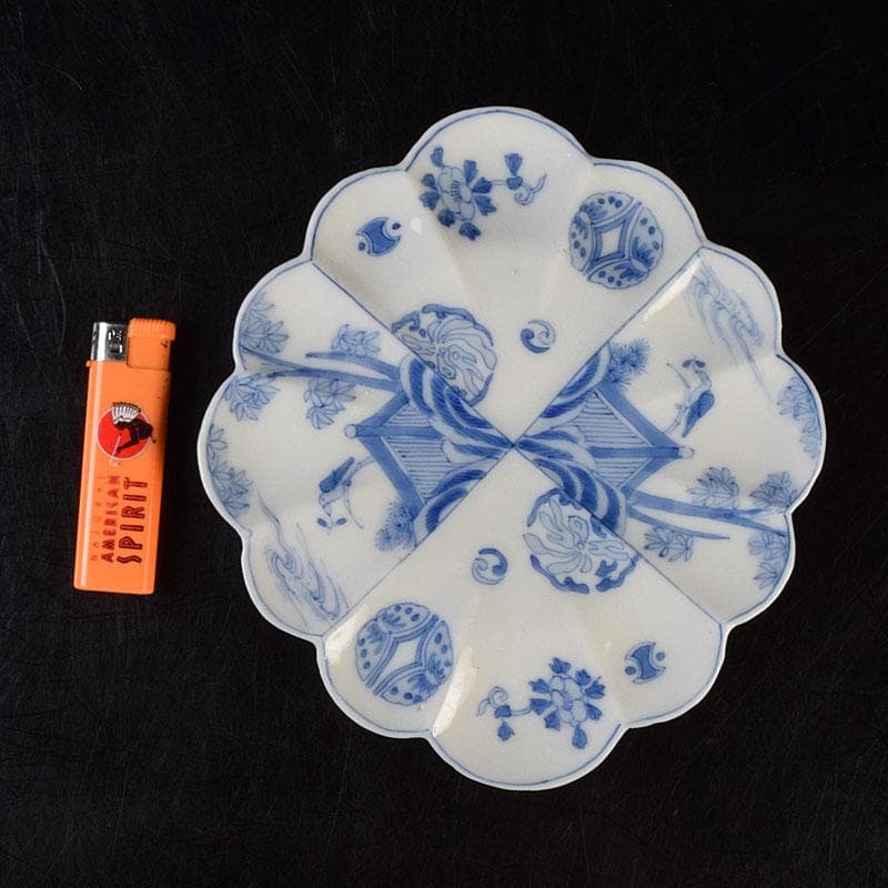 瀬戸焼　松籟園製　染付　花鳥文　扇面皿　V　R9526