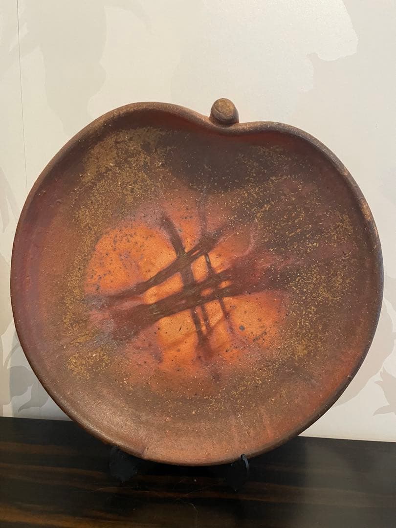 未使用　高級　備前焼　森丁斎作　桃形陶器皿　桃形