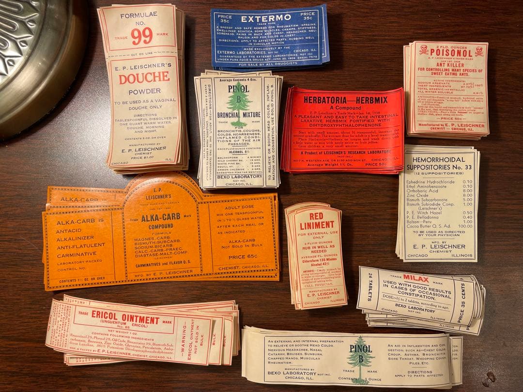 海外　ファーマシーラベル　54種各一枚計54枚　➕薬袋一枚　ヴィンテージ　ラベル