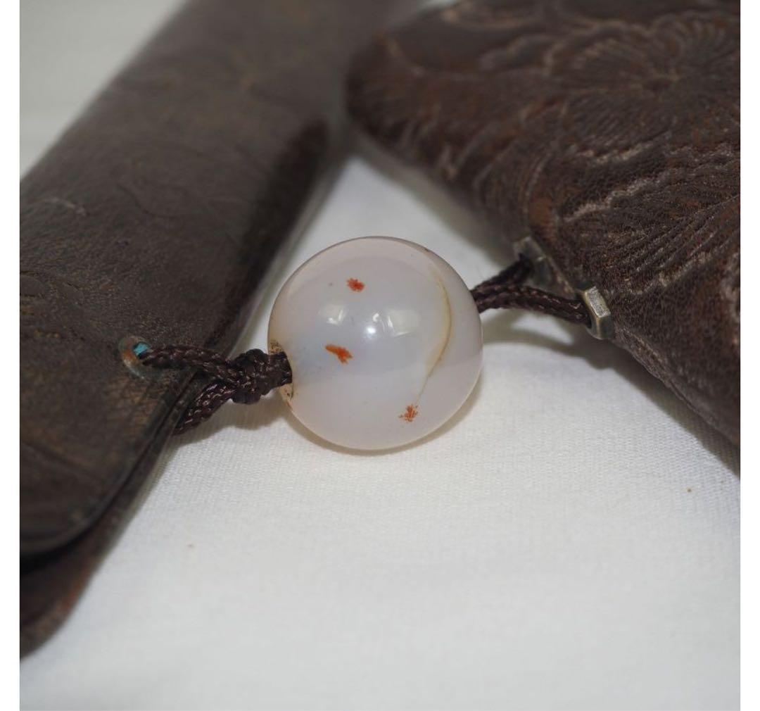 送料無料　上品　喫煙具　純銀製煙管　瑪瑙緒締玉　象嵌金具